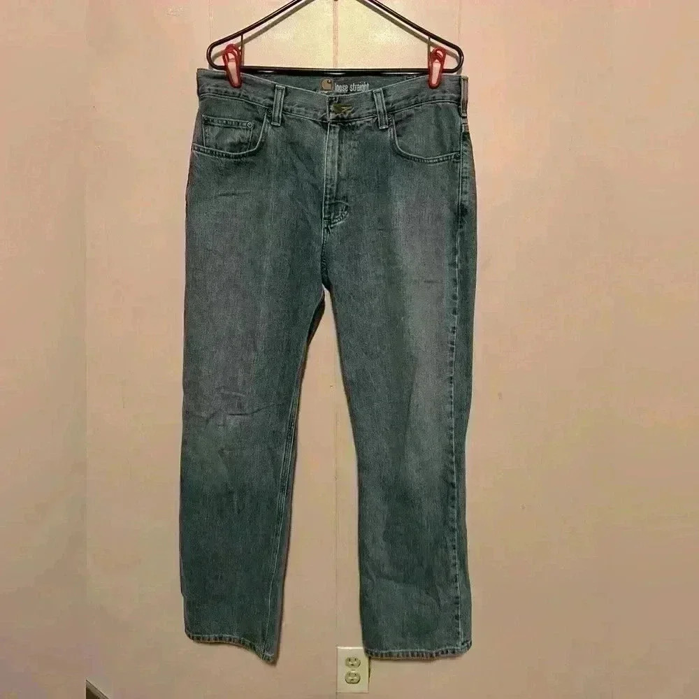 Carhartt Mens Sz 33x32 Loose Fit Straight Leg Utility Work Denim Jeans EUC